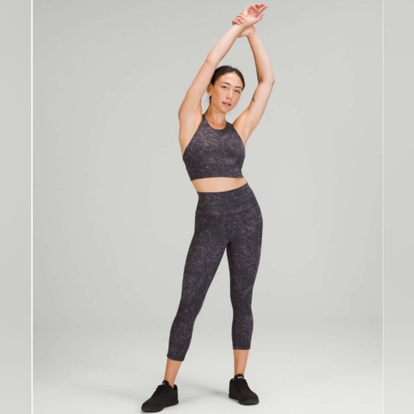 Lululemon Wunder Train Longline Bra Denim Wash Print Dusky Lavender Black Size 6 - Picture 4 of 7